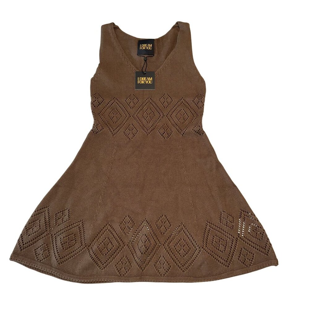 NWT I Dream For You IDFY Brown Knit V-Neck Mini Dress Women's Size XX-Small XXS